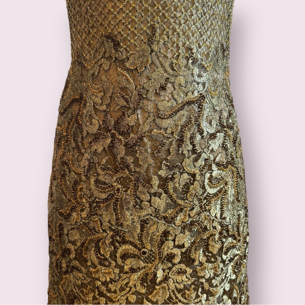 NWT Vintage Custom Peggy Jennings Gown Gold Sequin Crochet & Silk Elegant Dress - Picture 5 of 17